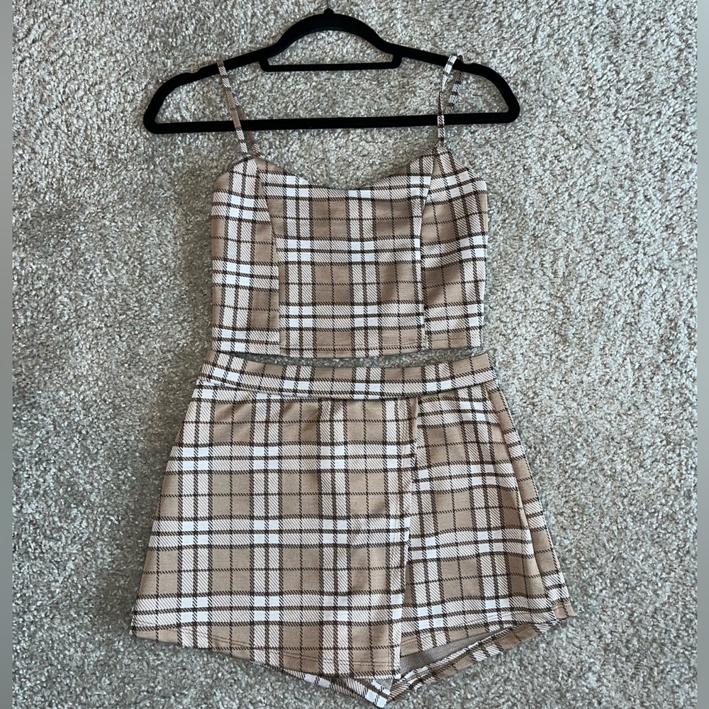 Streetwear Society: plaid top & skort two-piece set
